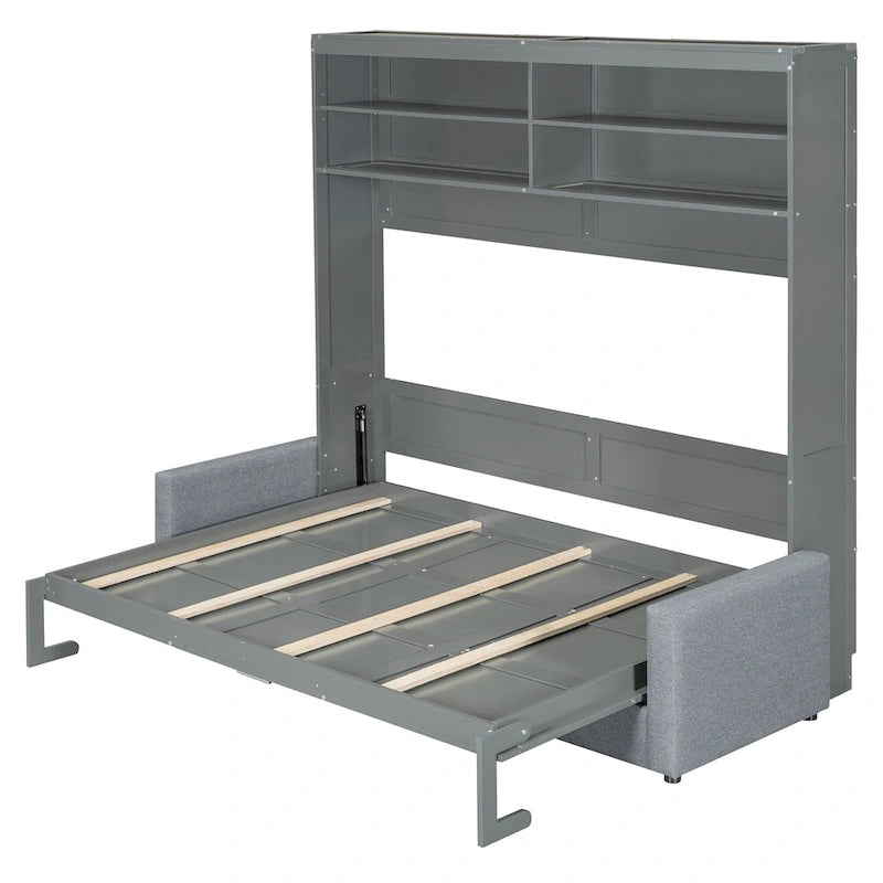 Queen Size Convertible Murphy Bed And Sofa - Space-Saving 2-in-1 Design with Integrated Storage, Dual-Piston Mechanism