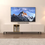 Console TV blanche de 77" avec grand rangement et prise de courant intégrée