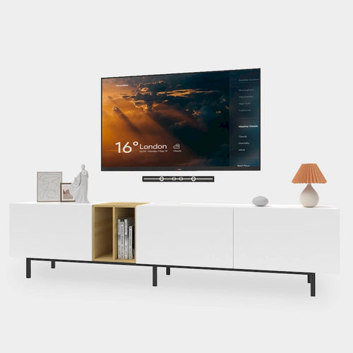 77" White TV Console with Large Storage & Built-in Power Socket