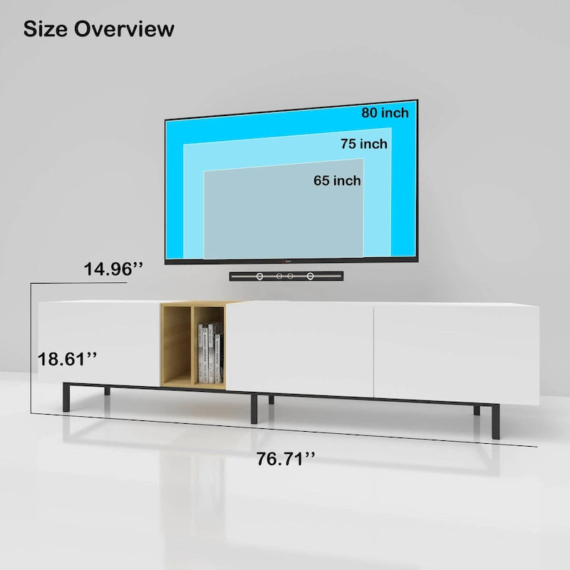 77" White TV Console with Large Storage & Built-in Power Socket