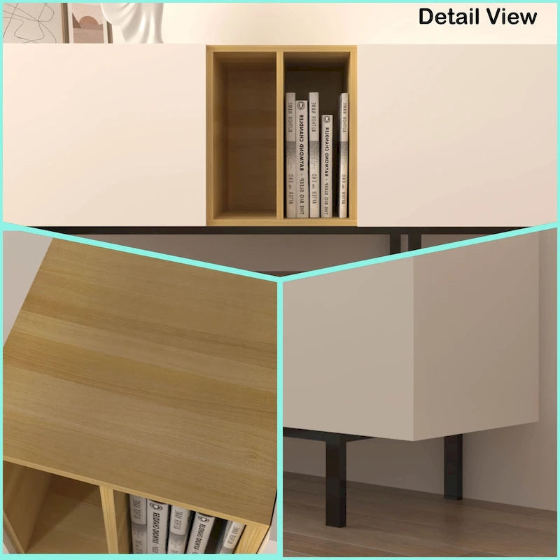 Console TV blanche de 77" avec grand rangement et prise de courant intégrée