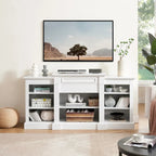 66" White TV Stand with Large Cabinet & Adjustable Shelves for TVs Up to 65"