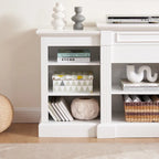 66" White TV Stand with Large Cabinet & Adjustable Shelves for TVs Up to 65"
