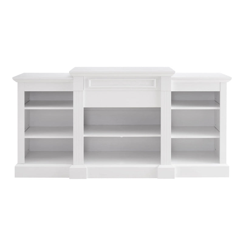66" White TV Stand with Large Cabinet & Adjustable Shelves for TVs Up to 65"
