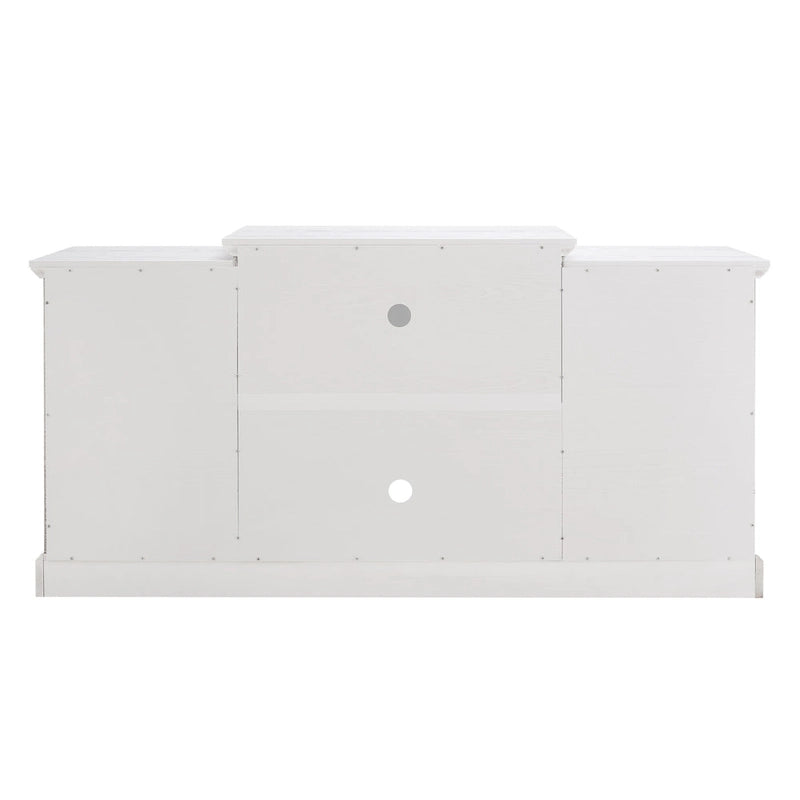 66" White TV Stand with Large Cabinet & Adjustable Shelves for TVs Up to 65"
