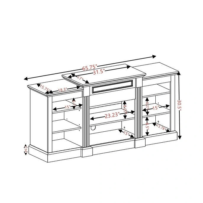 66" White TV Stand with Large Cabinet & Adjustable Shelves for TVs Up to 65"