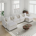 White 142" U-Shaped 6-Seater Sectional Sofa with Chaise, Ottomans & Cloud Cushions