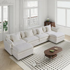 White 142" U-Shaped 6-Seater Sectional Sofa with Chaise, Ottomans & Cloud Cushions