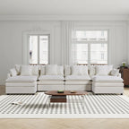 White 142" U-Shaped 6-Seater Sectional Sofa with Chaise, Ottomans & Cloud Cushions