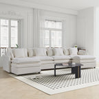 White 142" U-Shaped 6-Seater Sectional Sofa with Chaise, Ottomans & Cloud Cushions