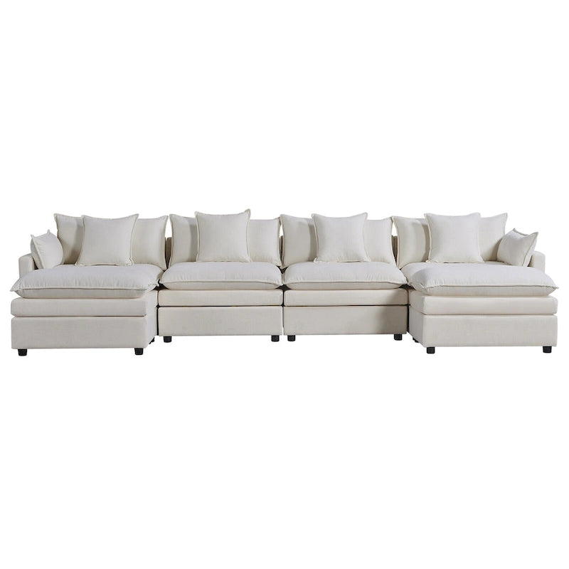 White 142" U-Shaped 6-Seater Sectional Sofa with Chaise, Ottomans & Cloud Cushions
