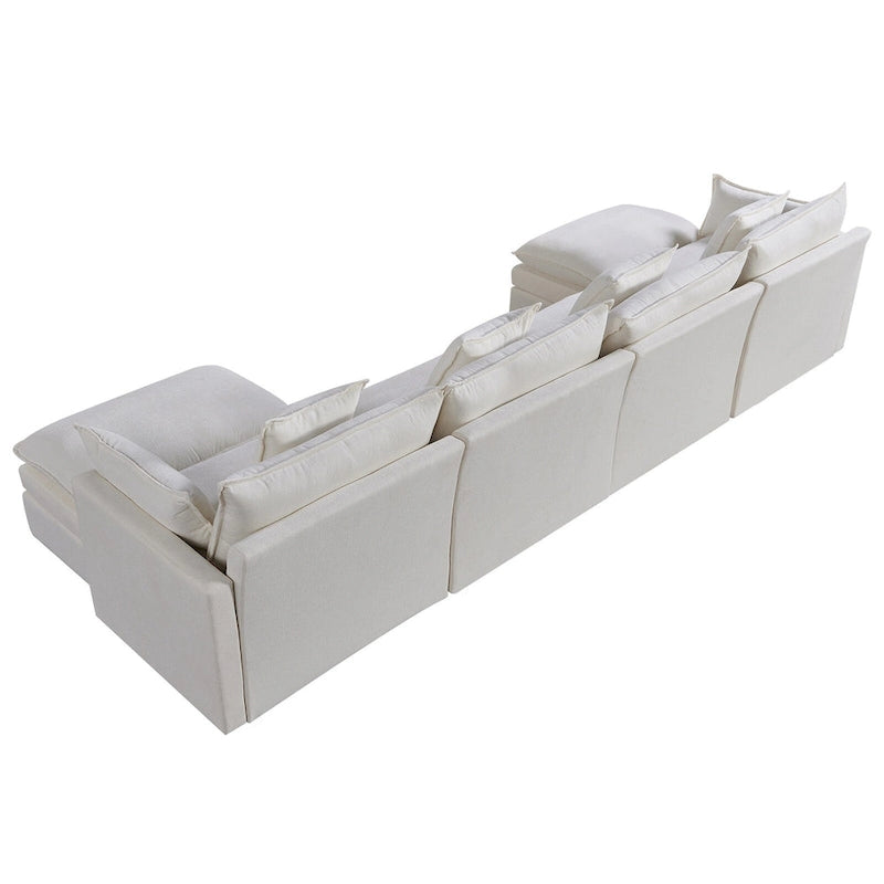 White 142" U-Shaped 6-Seater Sectional Sofa with Chaise, Ottomans & Cloud Cushions