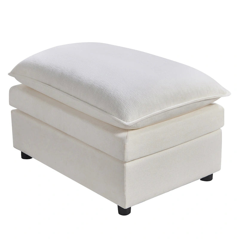 White 142" U-Shaped 6-Seater Sectional Sofa with Chaise, Ottomans & Cloud Cushions