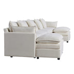 White 142" U-Shaped 6-Seater Sectional Sofa with Chaise, Ottomans & Cloud Cushions