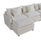 White 142" U-Shaped 6-Seater Sectional Sofa with Chaise, Ottomans & Cloud Cushions