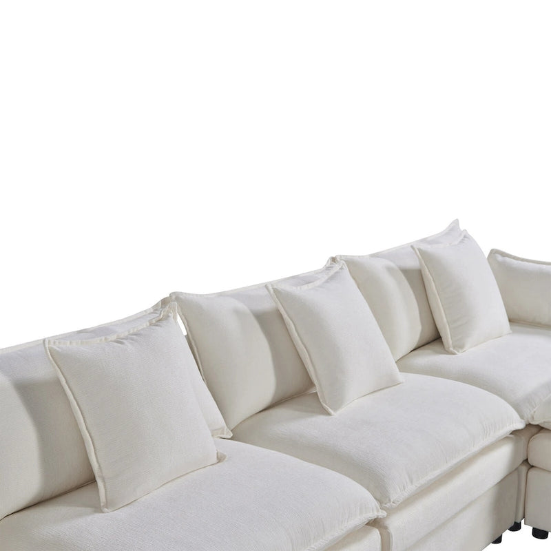 White 142" U-Shaped 6-Seater Sectional Sofa with Chaise, Ottomans & Cloud Cushions