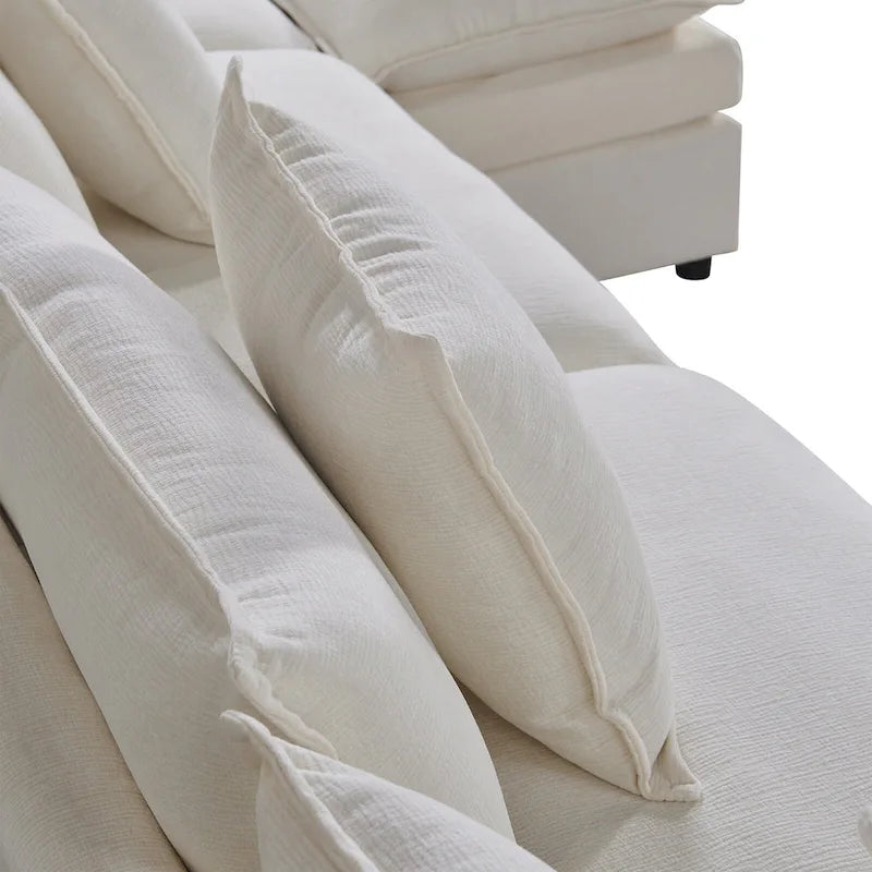 White 142" U-Shaped 6-Seater Sectional Sofa with Chaise, Ottomans & Cloud Cushions