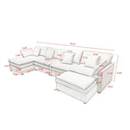 White 142" U-Shaped 6-Seater Sectional Sofa with Chaise, Ottomans & Cloud Cushions