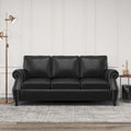 Modern 80" Faux Leather 3-Seater Sofa, Nailhead Trim & Birch Wood Legs
