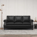 Modern 80" Faux Leather 3-Seater Sofa, Nailhead Trim & Birch Wood Legs