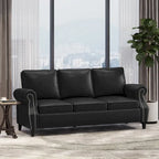 Modern 80" Faux Leather 3-Seater Sofa, Nailhead Trim & Birch Wood Legs
