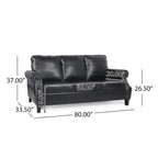 Modern 80" Faux Leather 3-Seater Sofa, Nailhead Trim & Birch Wood Legs