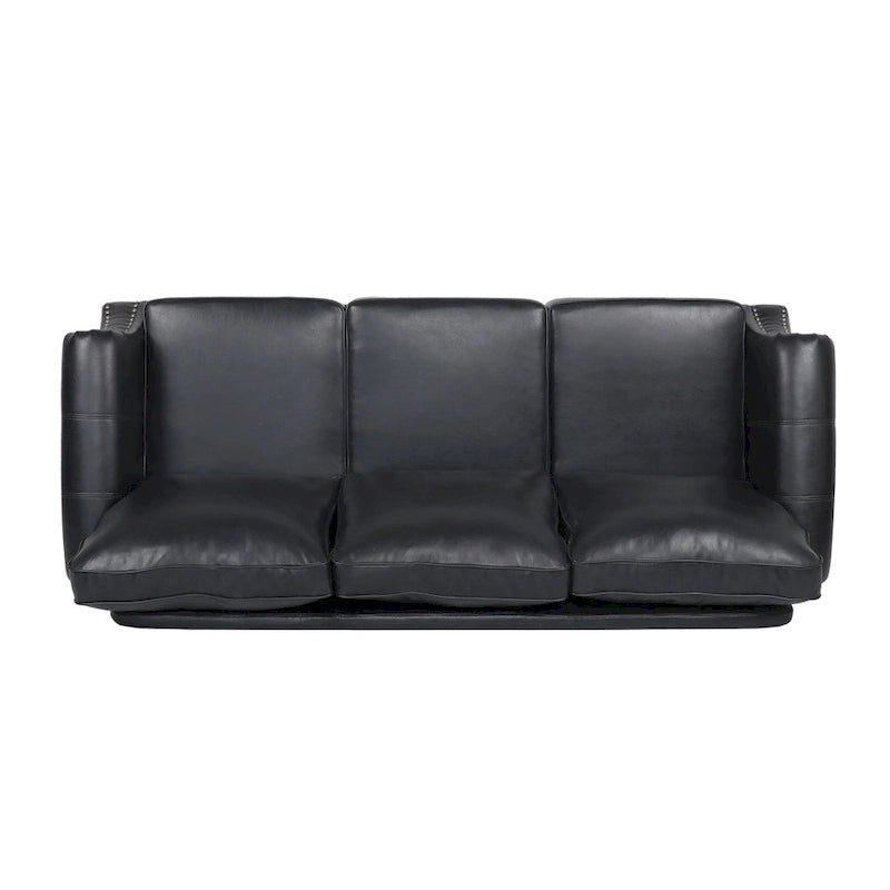 Modern 80" Faux Leather 3-Seater Sofa, Nailhead Trim & Birch Wood Legs