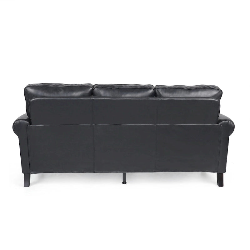 Modern 80" Faux Leather 3-Seater Sofa, Nailhead Trim & Birch Wood Legs