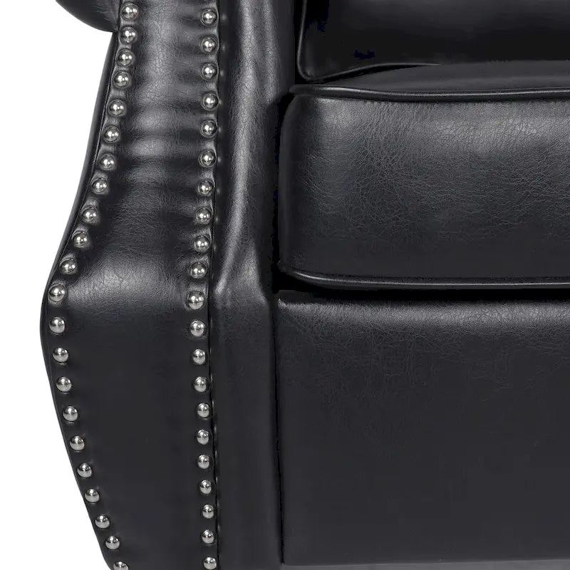 Modern 80" Faux Leather 3-Seater Sofa, Nailhead Trim & Birch Wood Legs