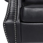 Modern 80" Faux Leather 3-Seater Sofa, Nailhead Trim & Birch Wood Legs