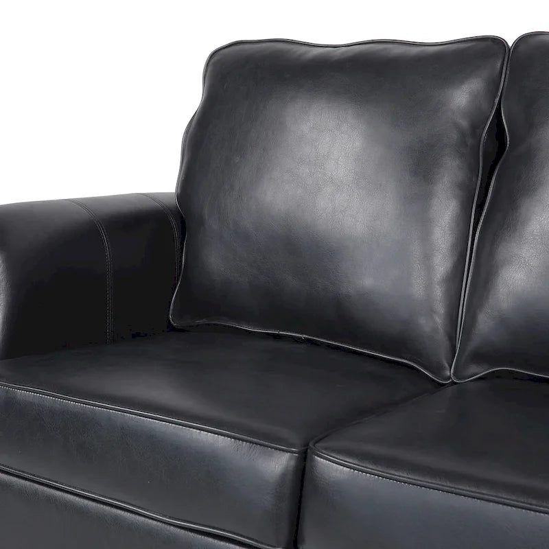 Modern 80" Faux Leather 3-Seater Sofa, Nailhead Trim & Birch Wood Legs