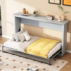Twin Space-Saving Folding Murphy Bed with Metal Frame and Pine Slats