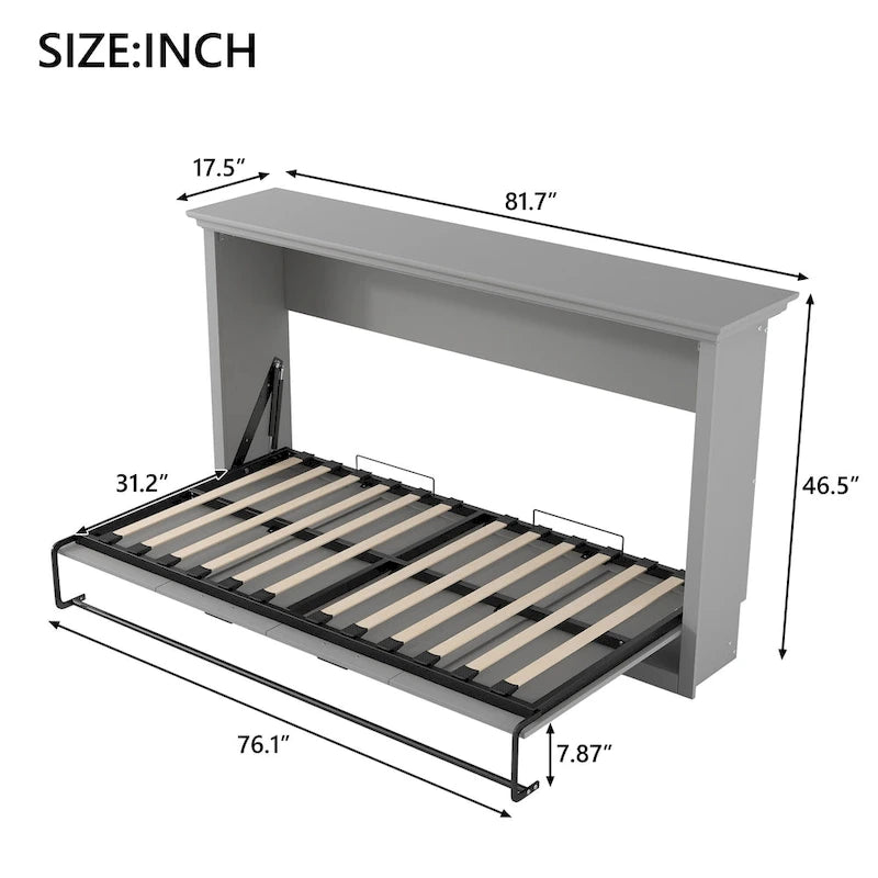 Twin Space-Saving Folding Murphy Bed with Metal Frame and Pine Slats