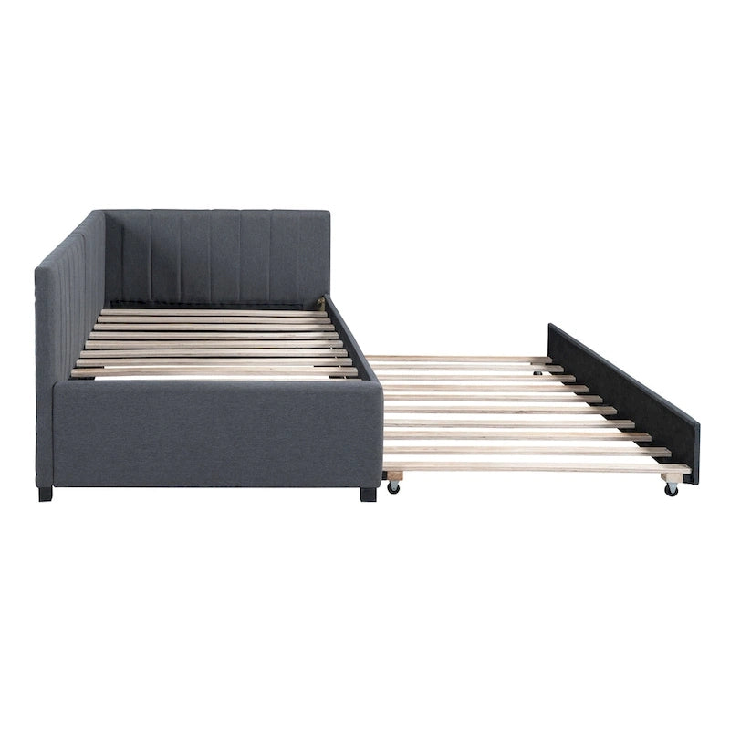 Lit de repos double en lin rembourré avec lit gigogne et design semi-fermé