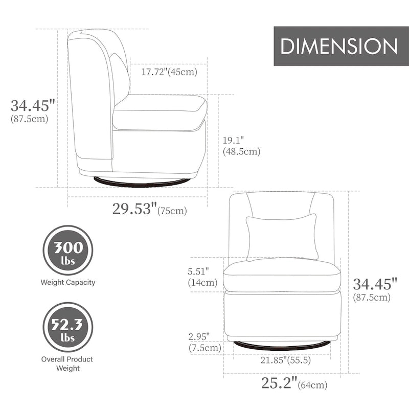 Chenille Armless Swivel Accent Chair