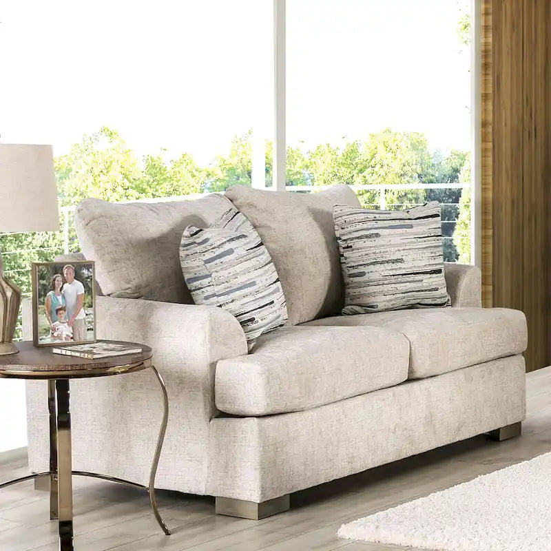 Transitional Fabric Upholstered 2-Piece Sofa & Loveseat Set with Flared Arms