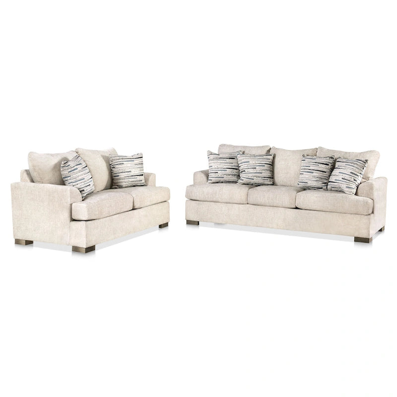 Transitional Fabric Upholstered 2-Piece Sofa & Loveseat Set with Flared Arms