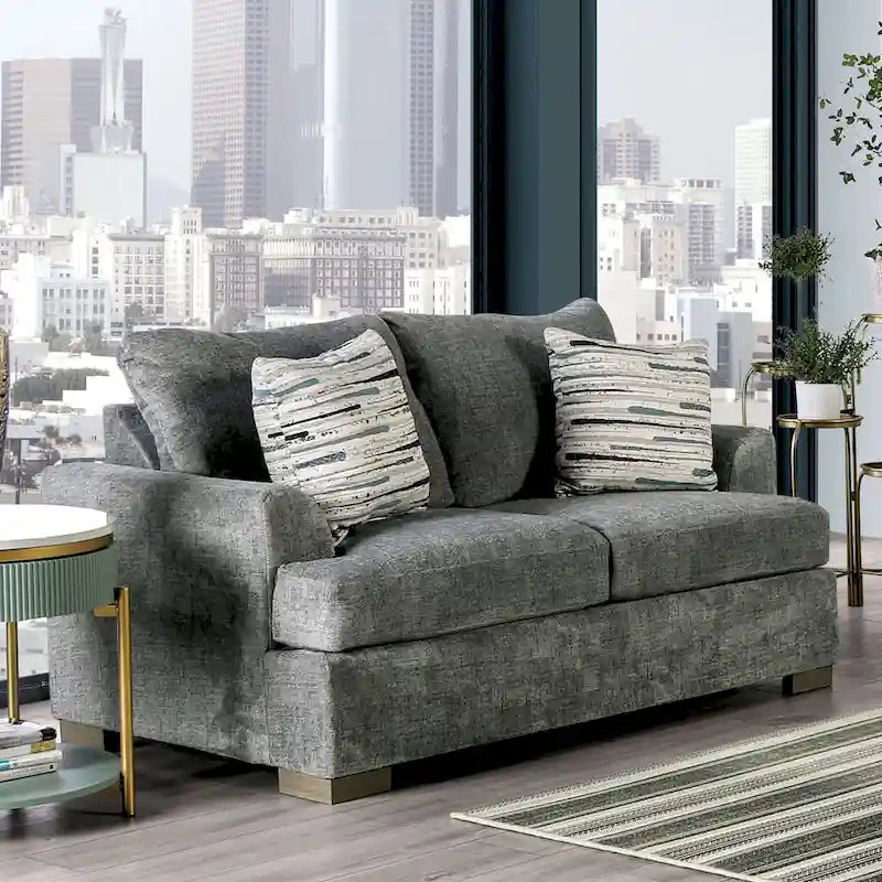 Transitional Fabric Upholstered 2-Piece Sofa & Loveseat Set with Flared Arms