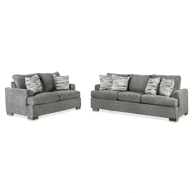 Transitional Fabric Upholstered 2-Piece Sofa & Loveseat Set with Flared Arms