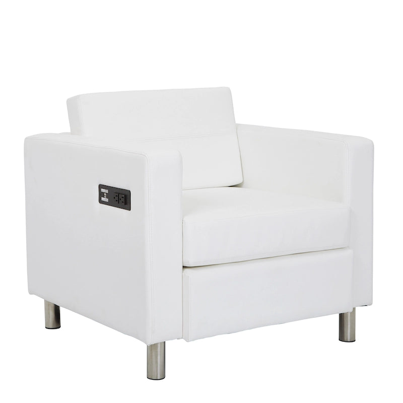 Contemporary Upholstered Accent Chair with Built-in USB & AC Charging Station