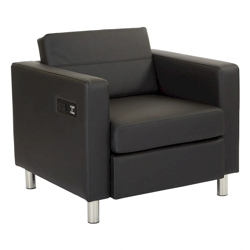 Contemporary Upholstered Accent Chair with Built-in USB & AC Charging Station