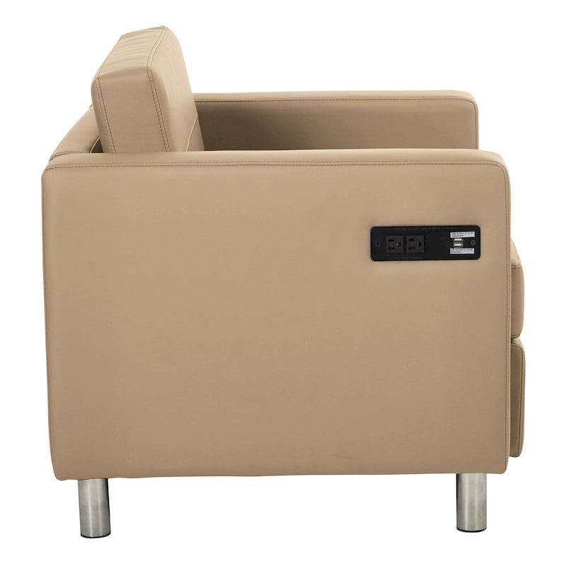 Contemporary Upholstered Accent Chair with Built-in USB & AC Charging Station