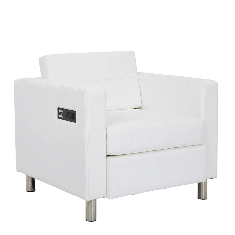 Contemporary Upholstered Accent Chair with Built-in USB & AC Charging Station