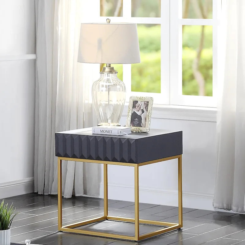 Contemporary Steel 1-Drawer Accent Table – Modern Side Table