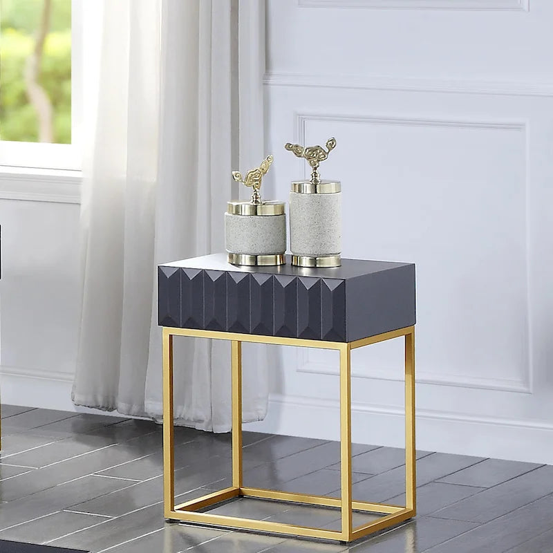 Contemporary Steel 1-Drawer Accent Table – Modern Side Table