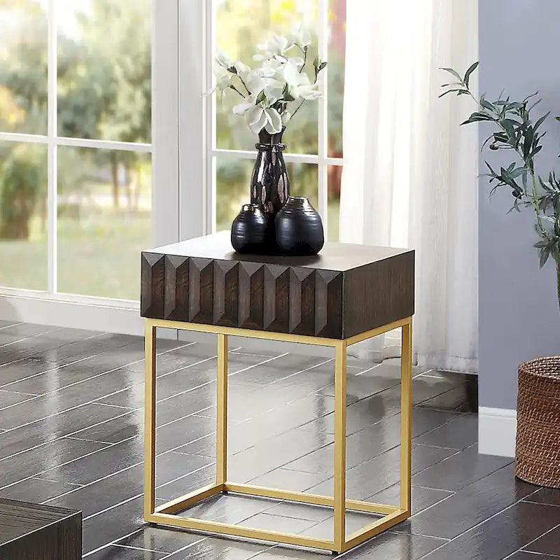 Contemporary Steel 1-Drawer Accent Table – Modern Side Table