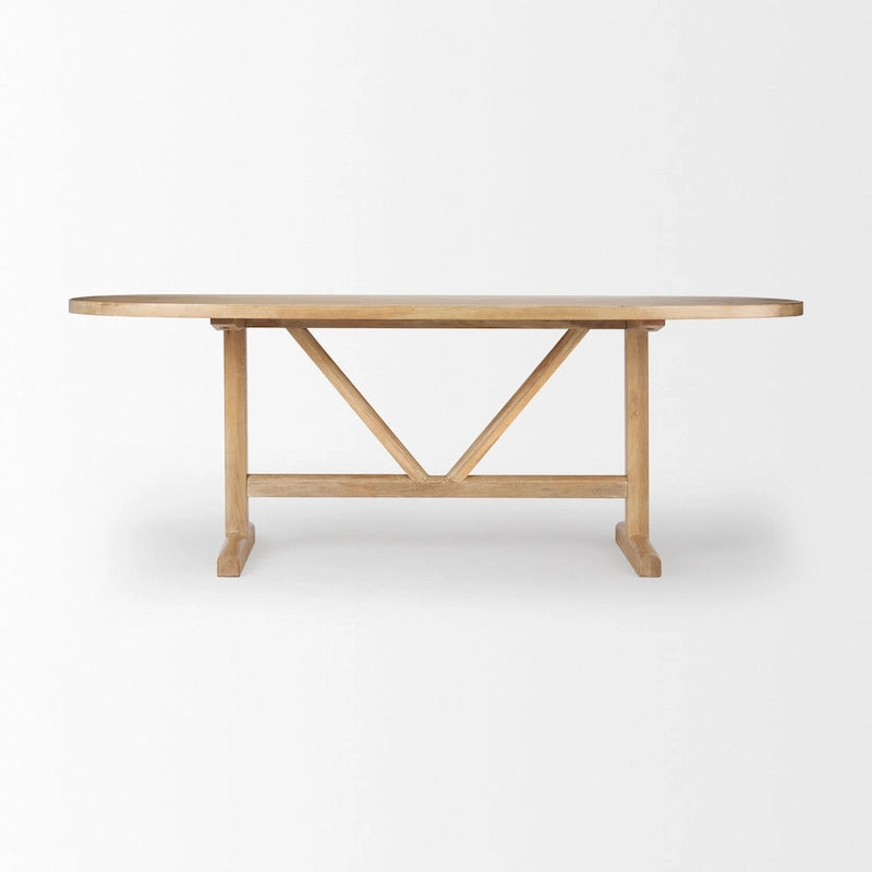 Scandinavian Solid Mango Wood Oval Dining Table, T-Shaped Legs, Seats 8, 84"L