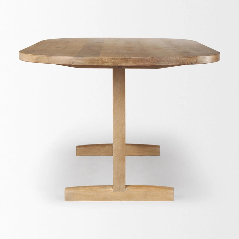 Scandinavian Solid Mango Wood Oval Dining Table, T-Shaped Legs, Seats 8, 84"L