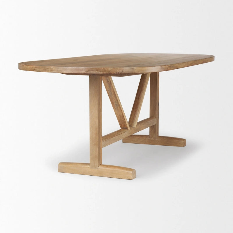 Scandinavian Solid Mango Wood Oval Dining Table, T-Shaped Legs, Seats 8, 84"L