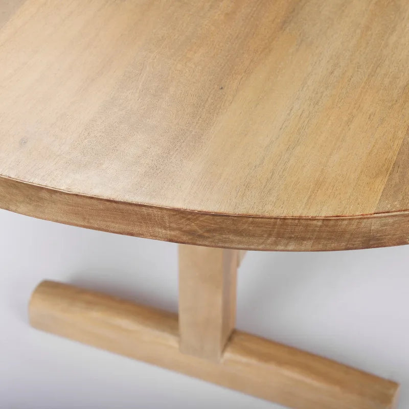 Scandinavian Solid Mango Wood Oval Dining Table, T-Shaped Legs, Seats 8, 84"L